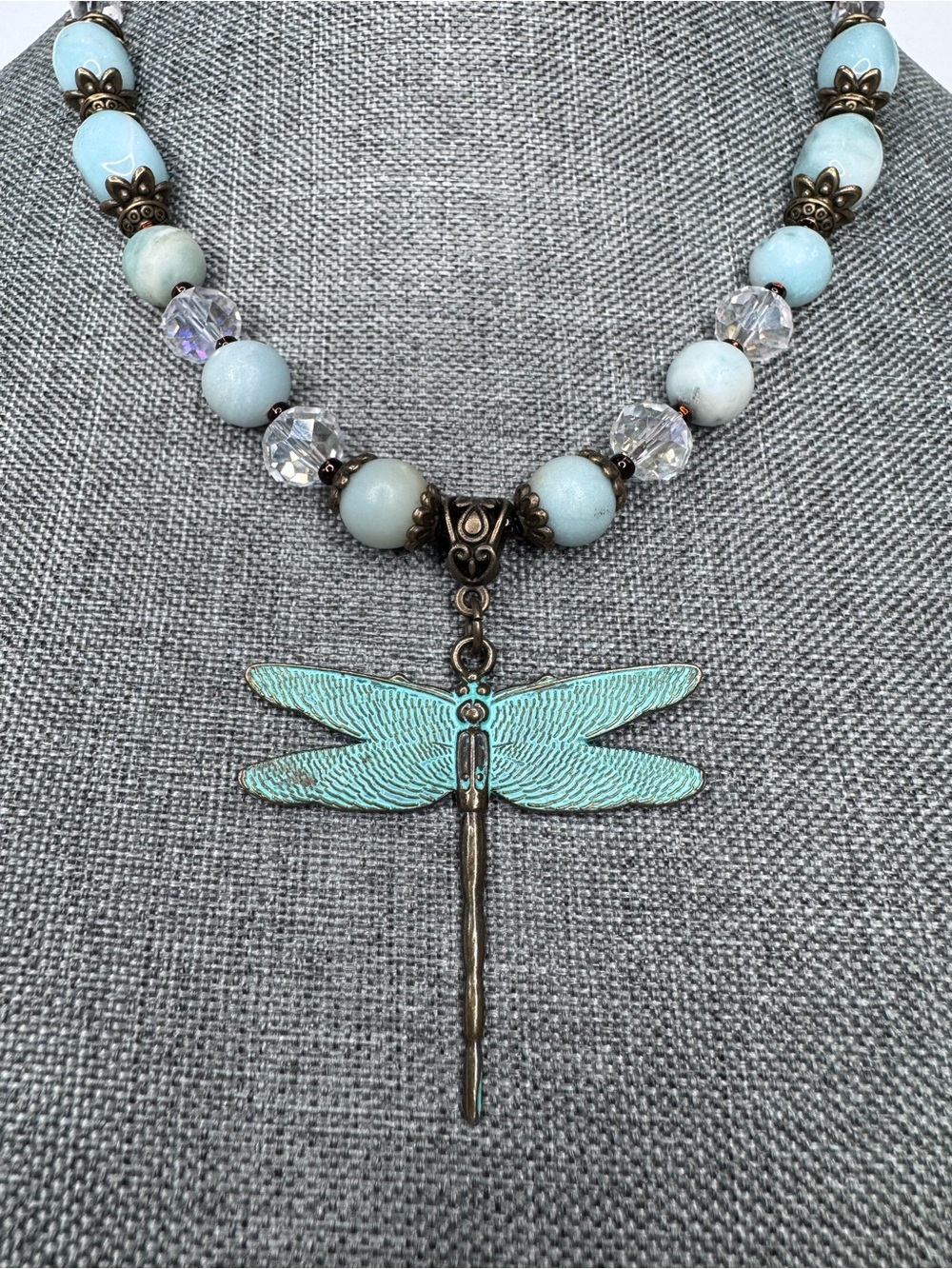Boutique OOAK Amazonite, Crystal & Dragonfly Pendant Necklace 18”🌵 - Picture 13 of 13